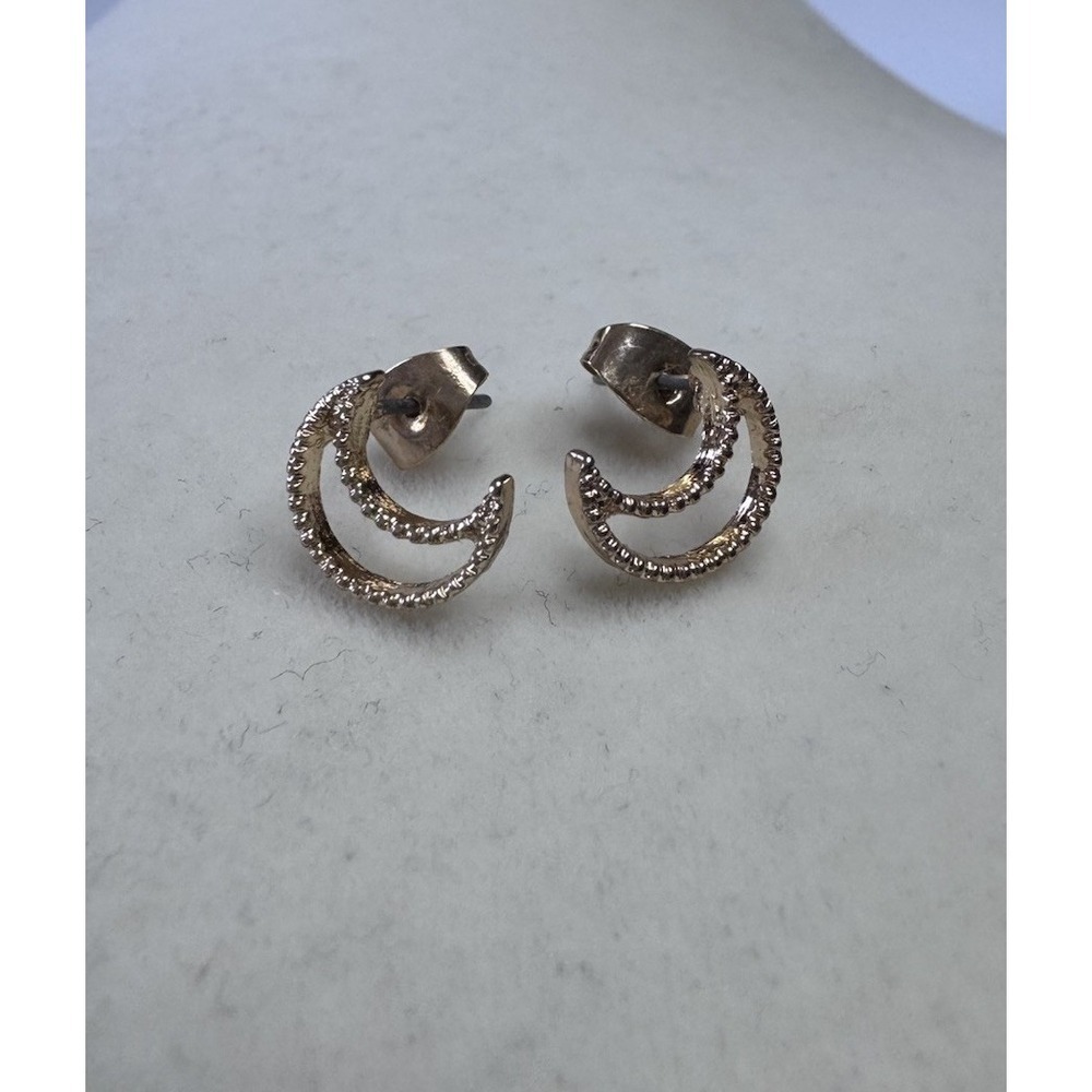 New Crescent New Moon Sterling Silver Stud Earrings Gold Plated NWOT
